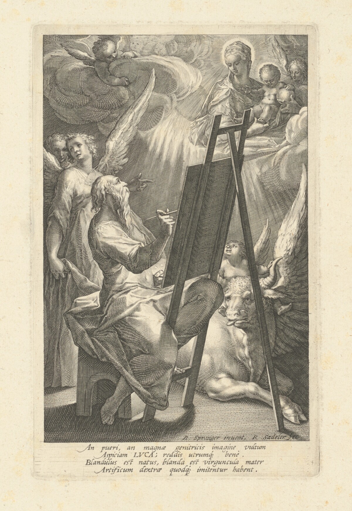 Saint Luke Painting the Virgin by Raphael Sadeler I, after Bartholomaeus Spranger