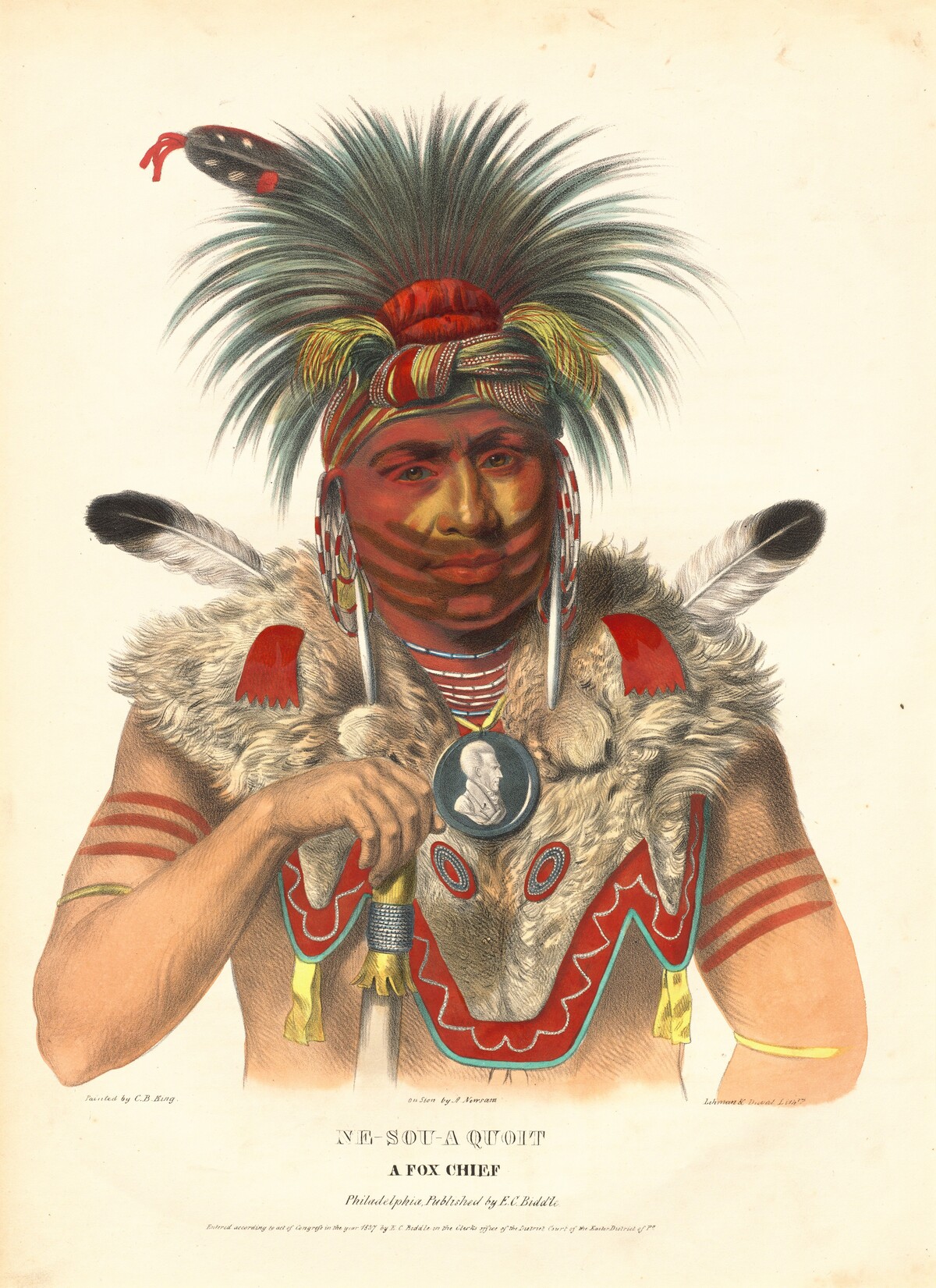 Ne-Sou-A Quoit, a Fox Chief by Albert Newsam, after Charles Bird King