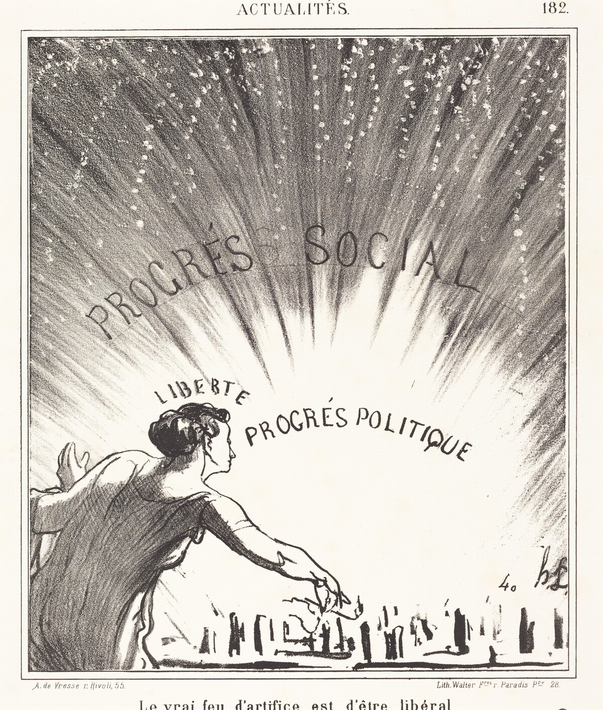 Le vrai feu d'artifice est d'être libéral by Honoré Daumier