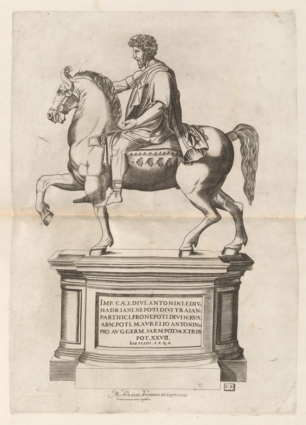 Equestrian Statue of Marcus Aurelius by Monogrammist CB after Nicolaus Beatrizet