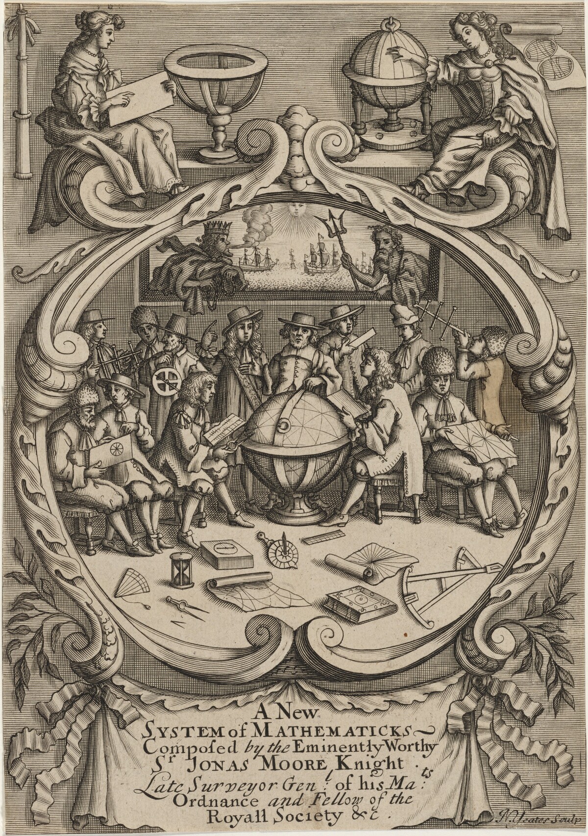 Title Page to A New System of Mathematicks, Composed by Sir Jonas Moore, Knight by Nicholas Yeates