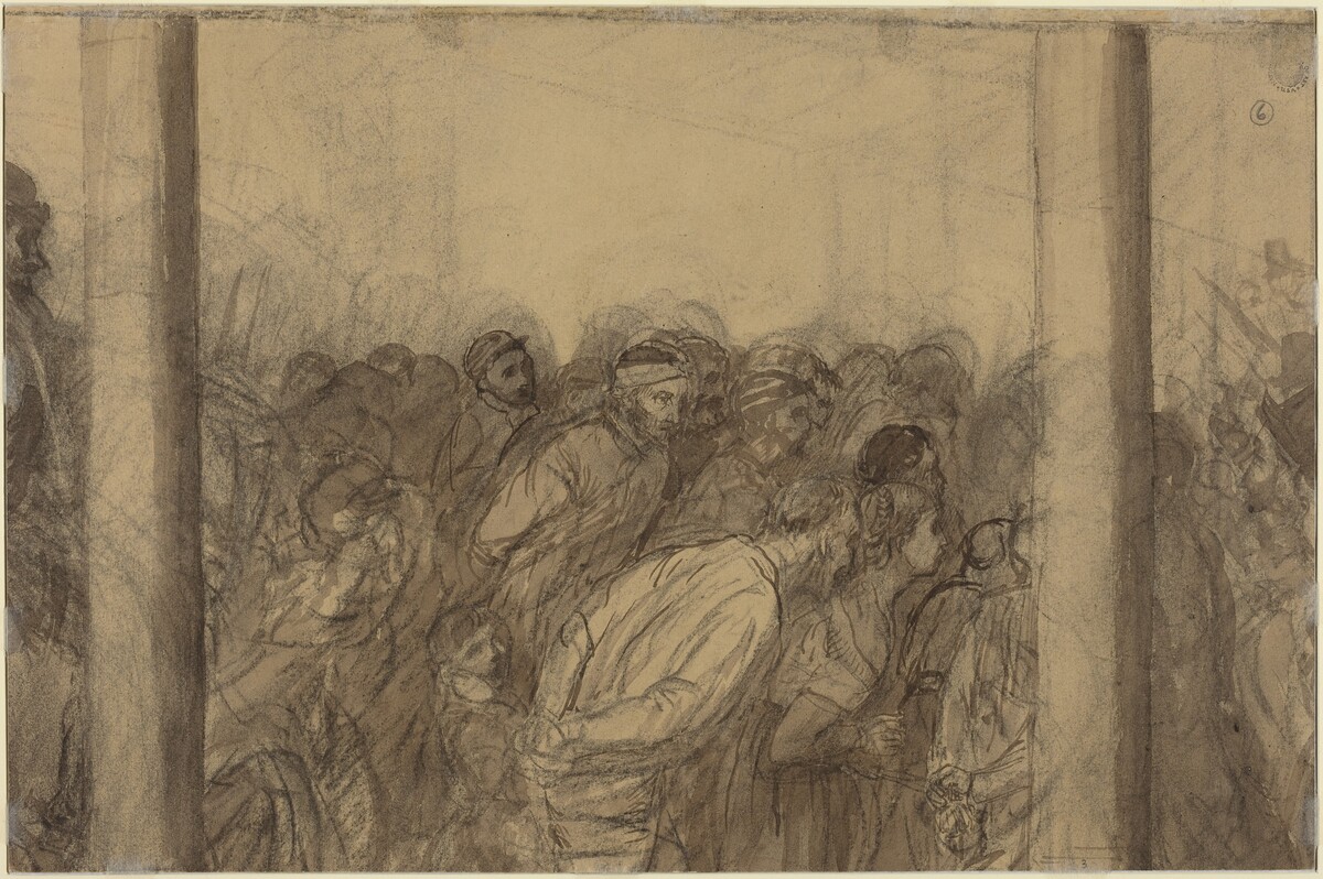 Crowd of People Seen between Two Columns [verso] by Alphonse Legros