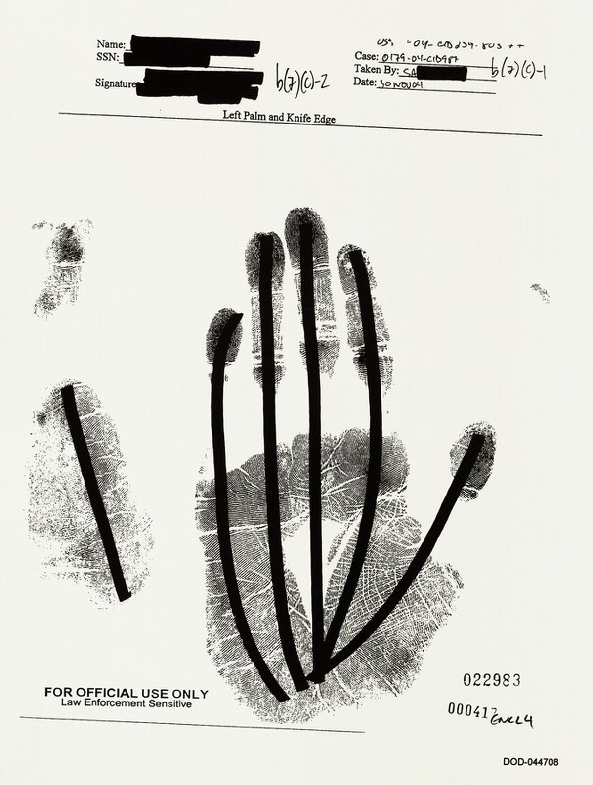 Left Palm and Knife Edge 000417 by Jenny Holzer