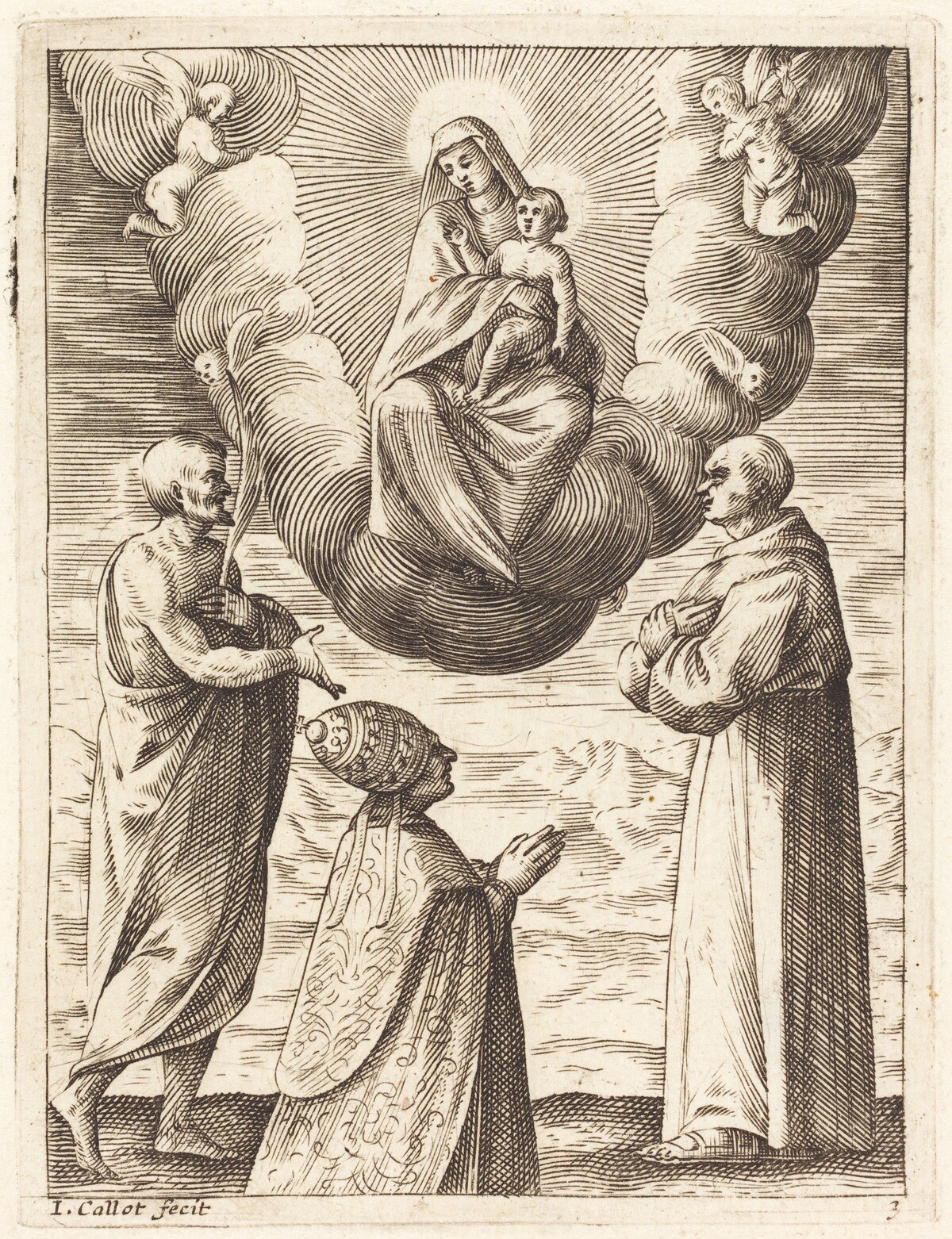 Boniface VIII with Saints Francis and Crispin Adoring the Virgin and Child by Jacques Callot