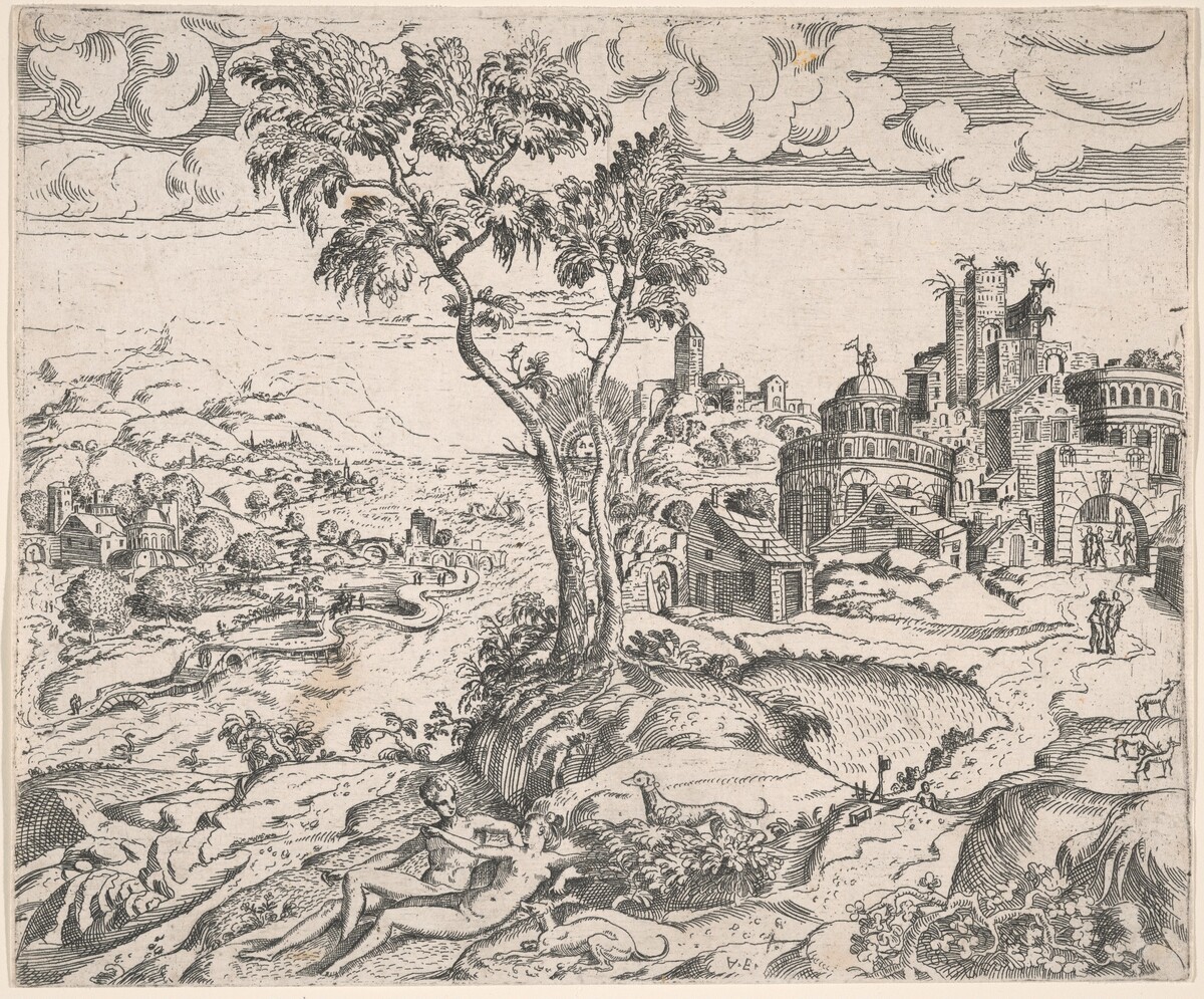 Imaginary Landscape with an Amorous Couple by Angelo Falconetto