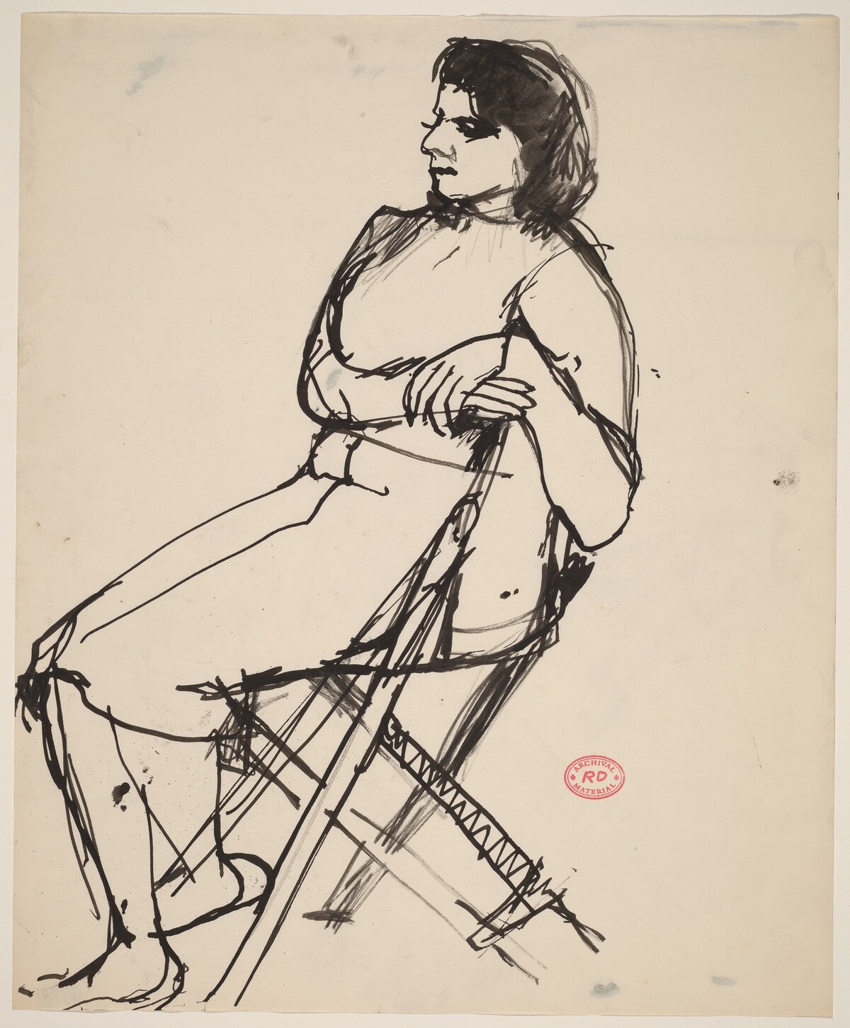 Untitled [side view of a woman seated in a folding chair] by Richard Diebenkorn