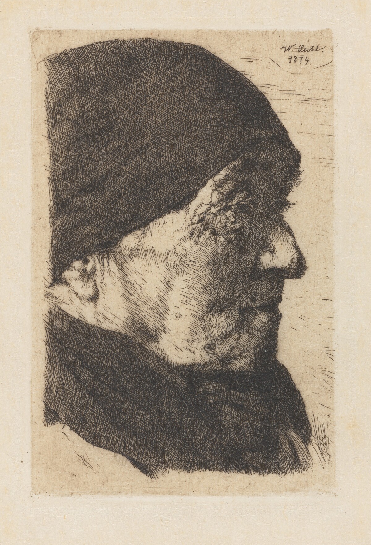 Portrait of an Old Peasant Woman, in Profile to the Right by Wilhelm Leibl