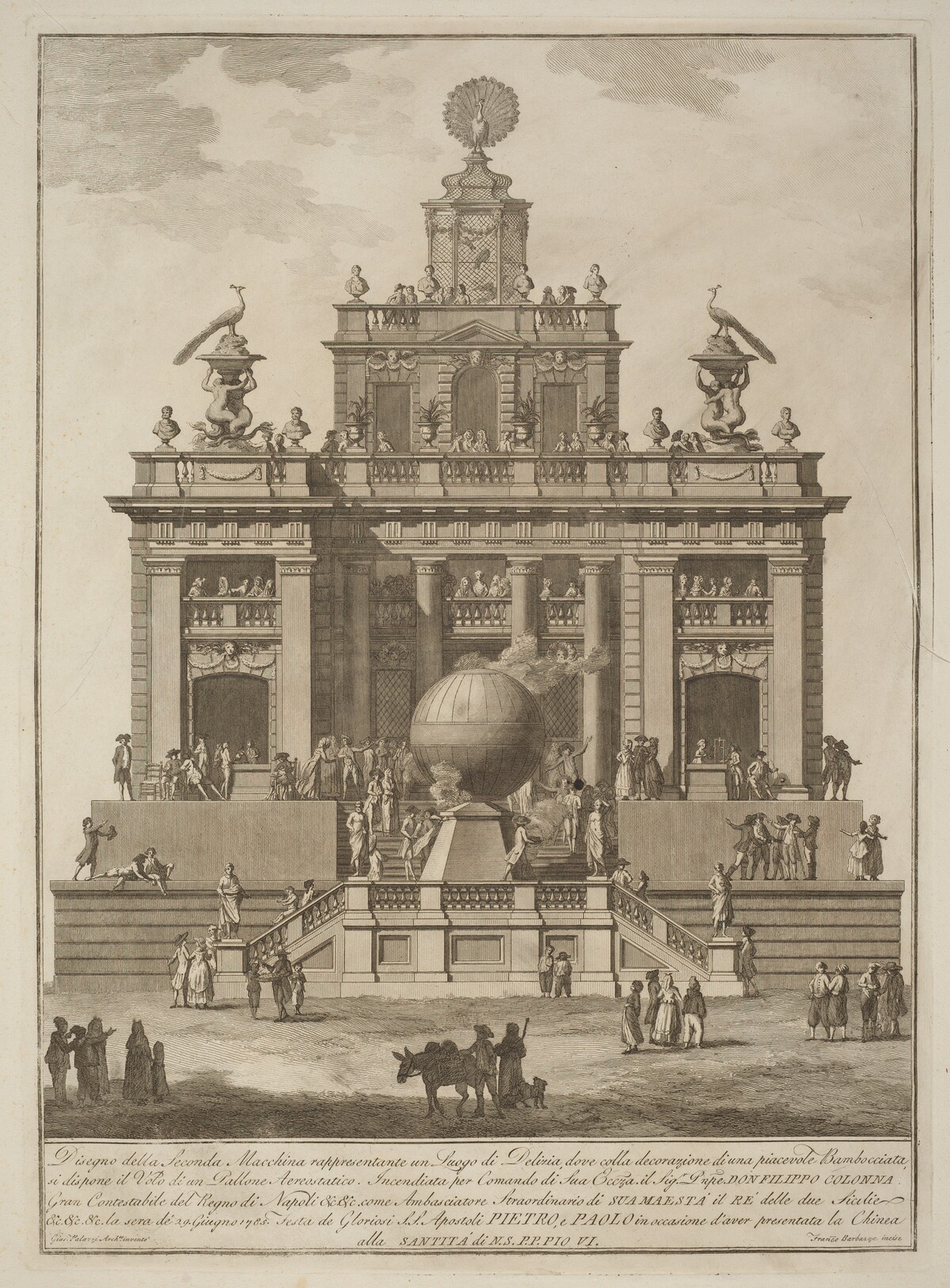 The Seconda Macchina for the Chinea of 1785: A Pleasure Palace with an Air Balloon by Francesco Barbazza after Giuseppe Palazzi (architect)