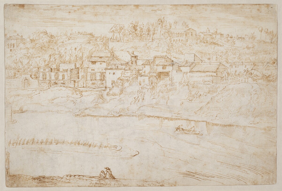 View of the Janiculum Hill Seen from the Tiber (recto) by Antonie van den Wyngaerde