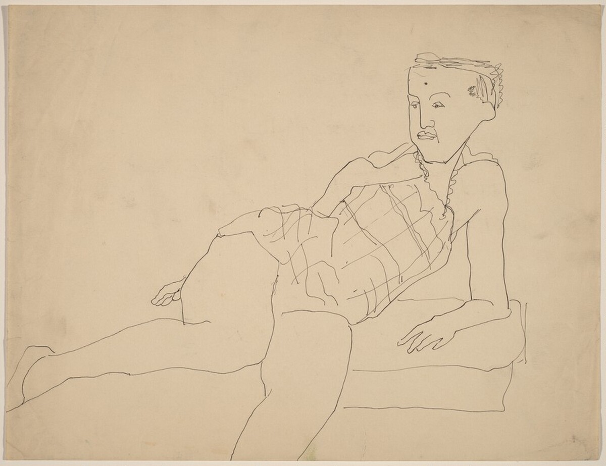 Woman in Checked Sun-Suit, Propped on Elbow by Mark Rothko