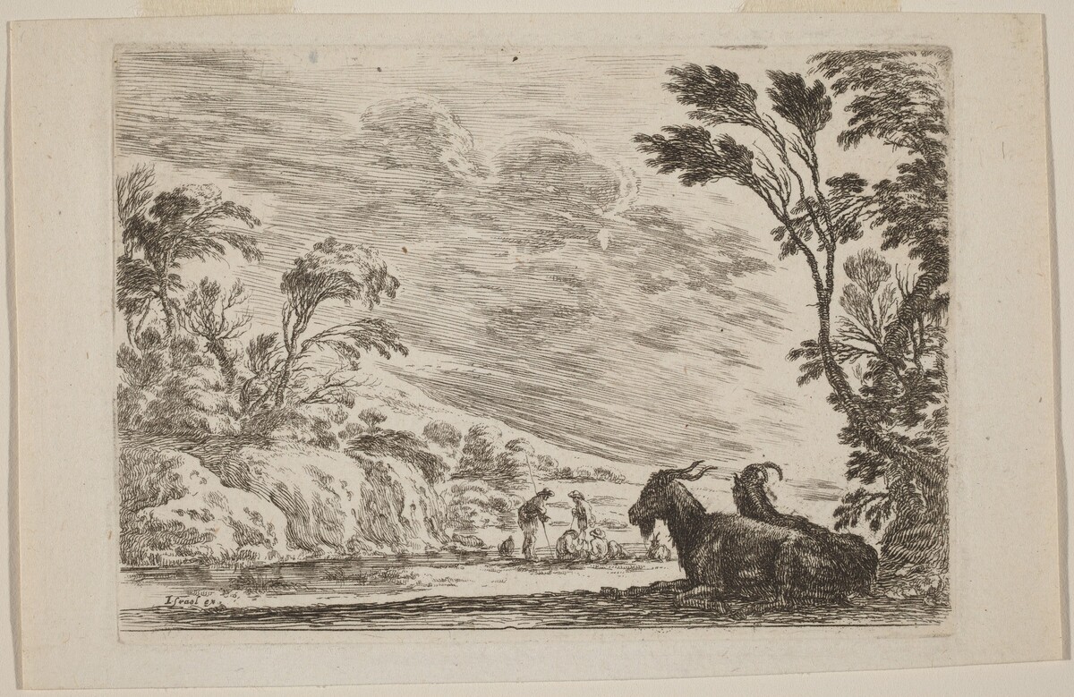 Two Goats Lying Down by Stefano Della Bella