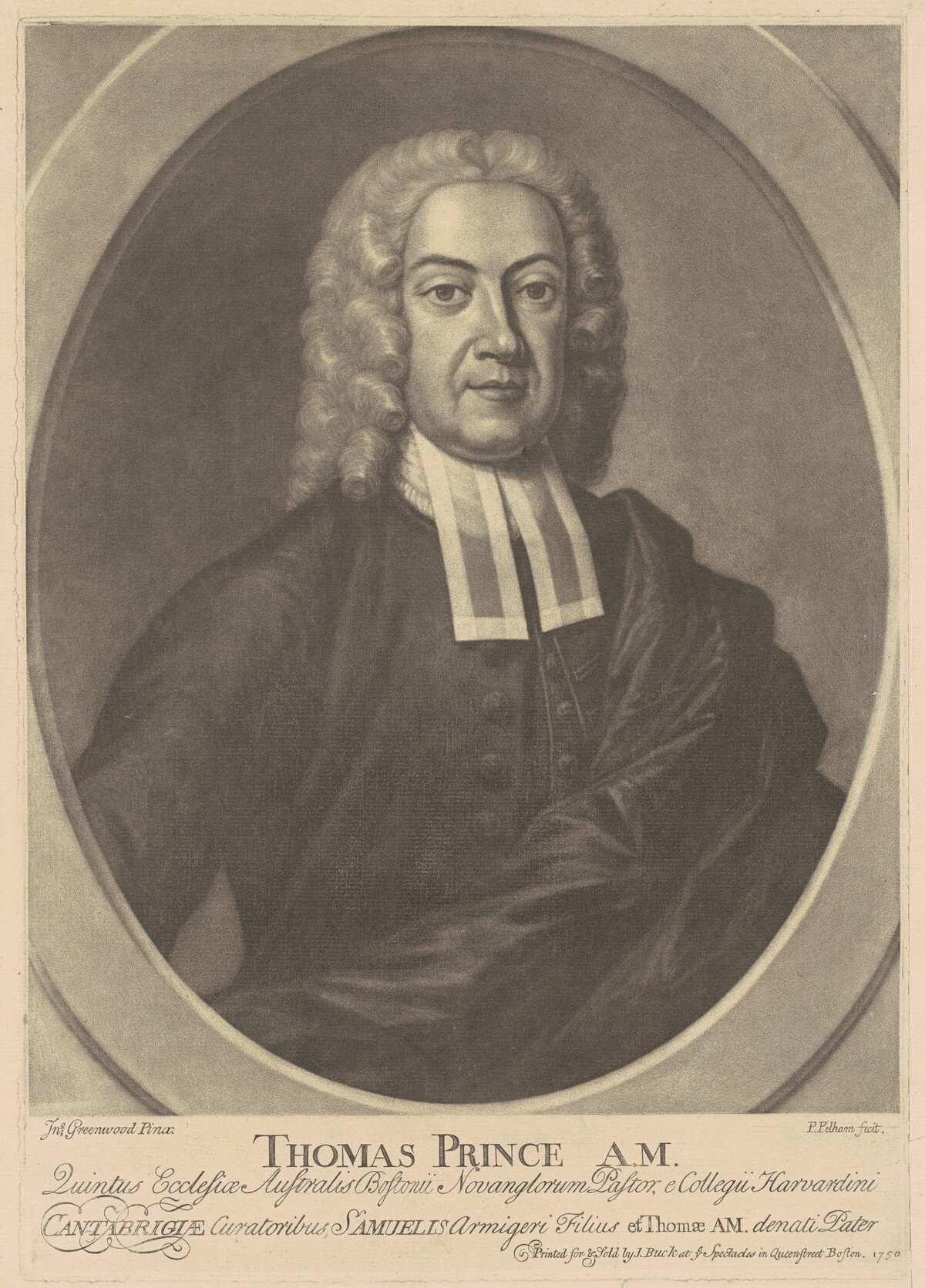 Thomas Prince, A. M. by Peter Pelham, after John Greenwood