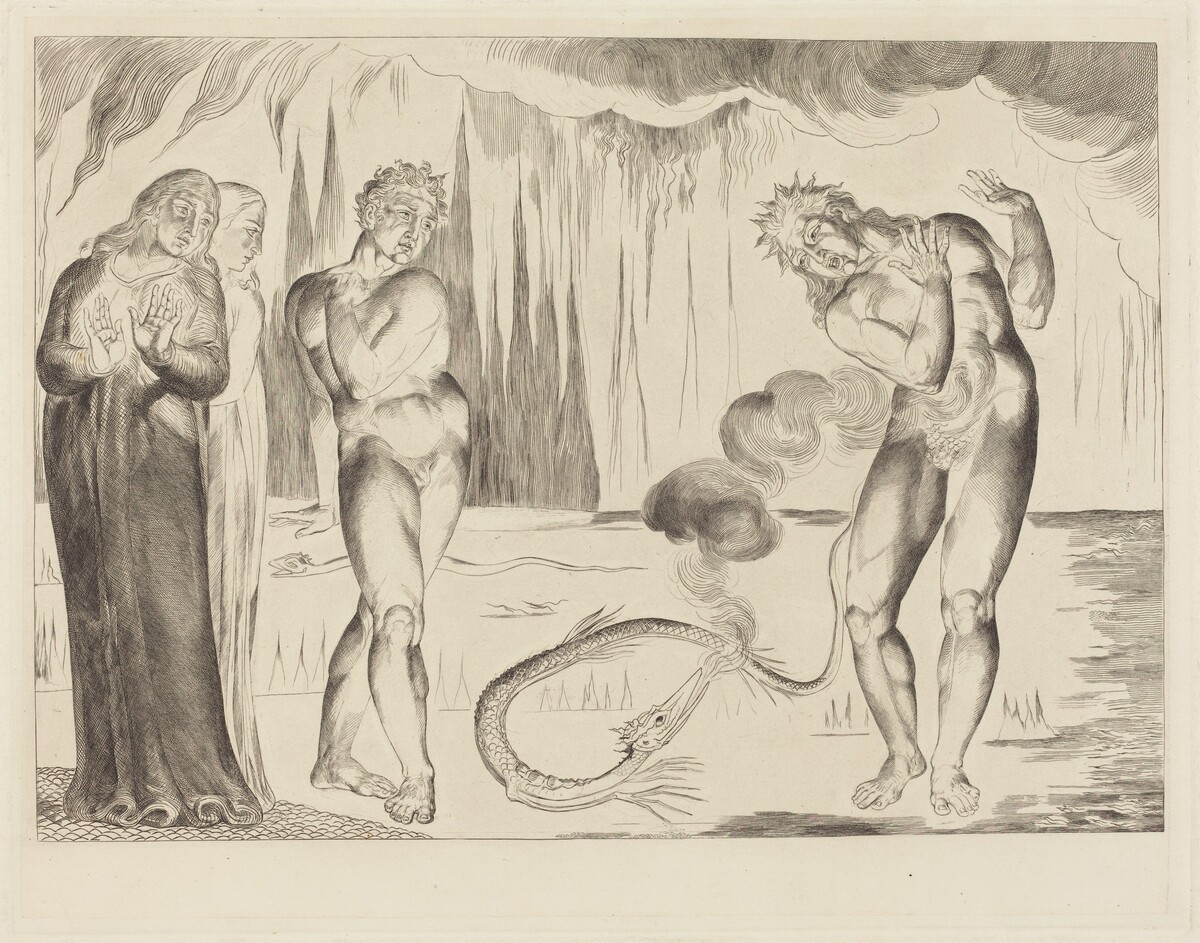 The Circle of the Thieves; Buoso Donati Attacked by the Serpent by William Blake