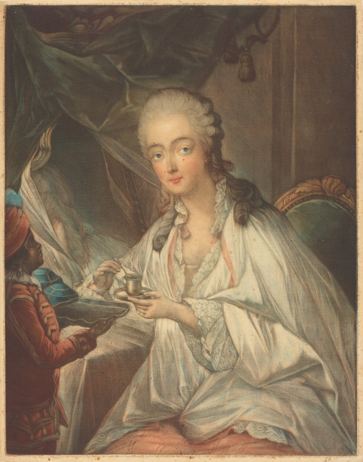 Jeanne Bécu, Comtesse Du Barry, Being Offered a Cup of Coffee by Zamor by Jean-Baptiste-André Gautier Dagoty after François-Hubert Drouais