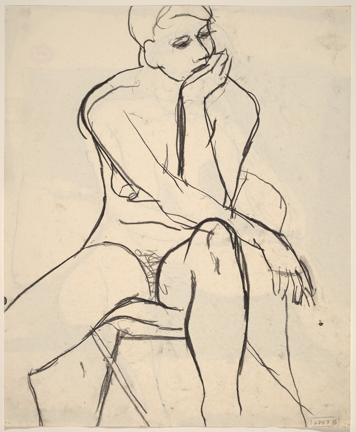 Untitled [seated female nude gazing to her left] [verso] by Richard Diebenkorn
