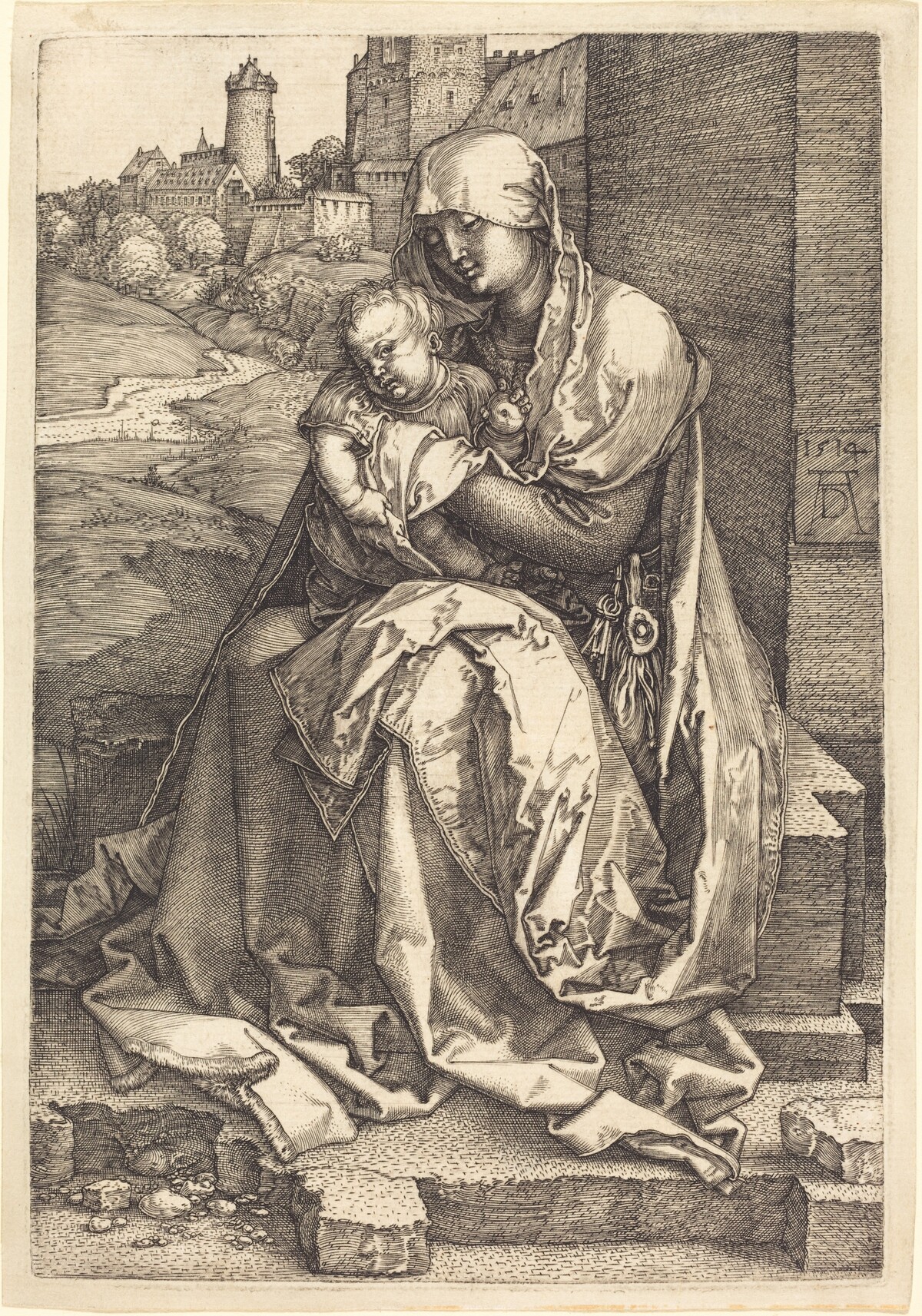 The Virgin and Child Seated by the Wall by Albrecht Dürer
