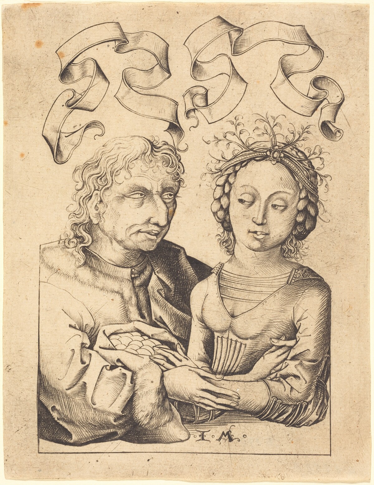The Foolish Old Man and the Young Girl by Israhel van Meckenem after Master of the Housebook