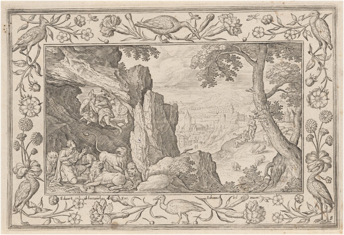 Daniel in the Lion’s Den by Adriaen Collaert, after Hans Bol