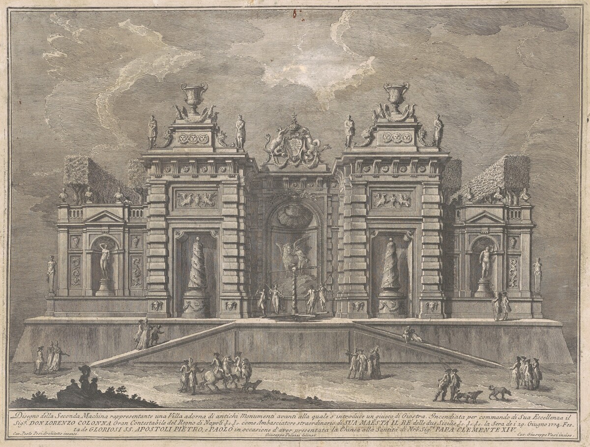 The Seconda Macchina for the Chinea of 1774: A Villa with Ancient Monuments and a Game of "Giostra" by Giuseppe Vasi, after Giuseppe Palazzi, after Paolo Posi