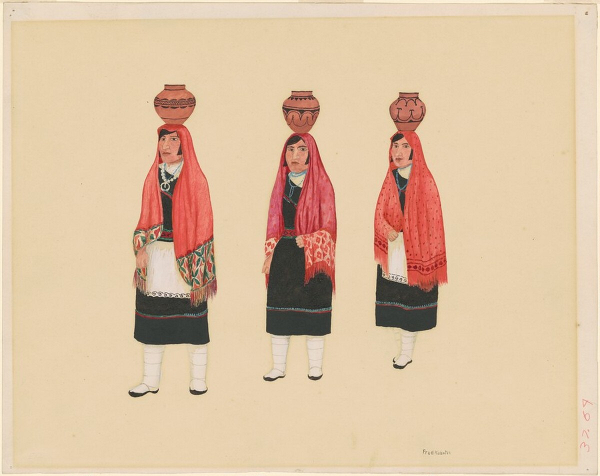 Hopi Women Carrying Water Vessels by Fred Kabotie