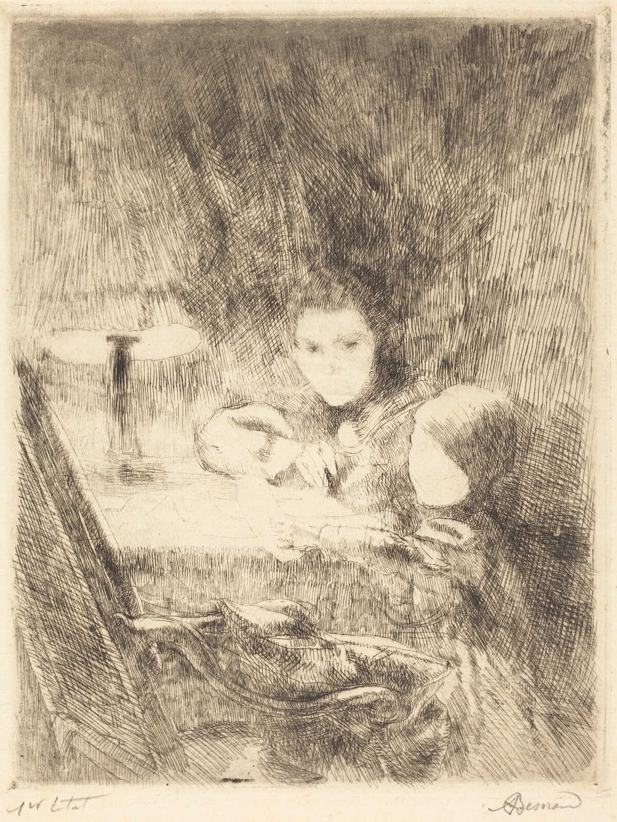 By the Lamp (Sous la Lampe) by Albert Besnard