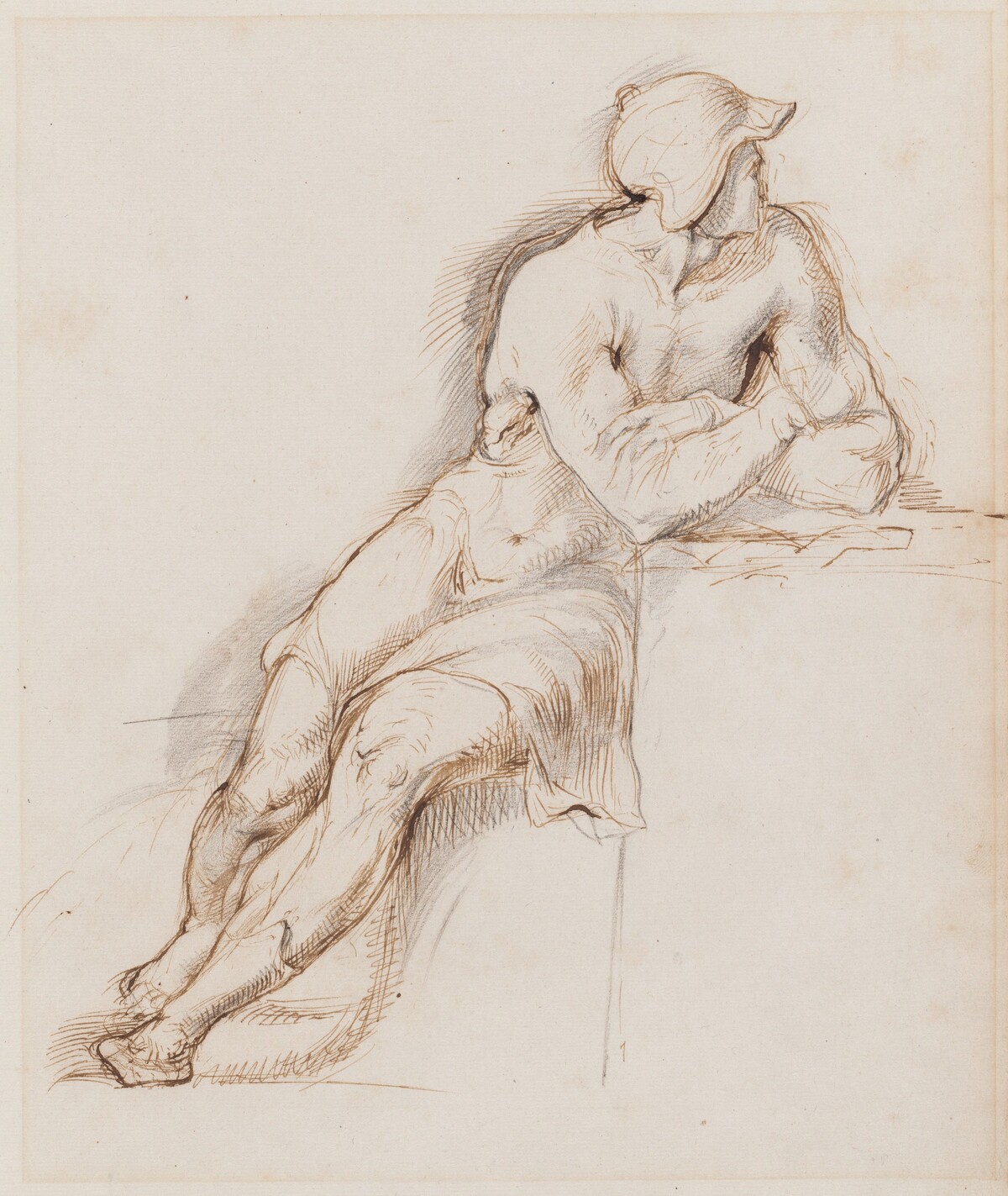 Study of a Seated Man Wearing a Helmet by George Richmond