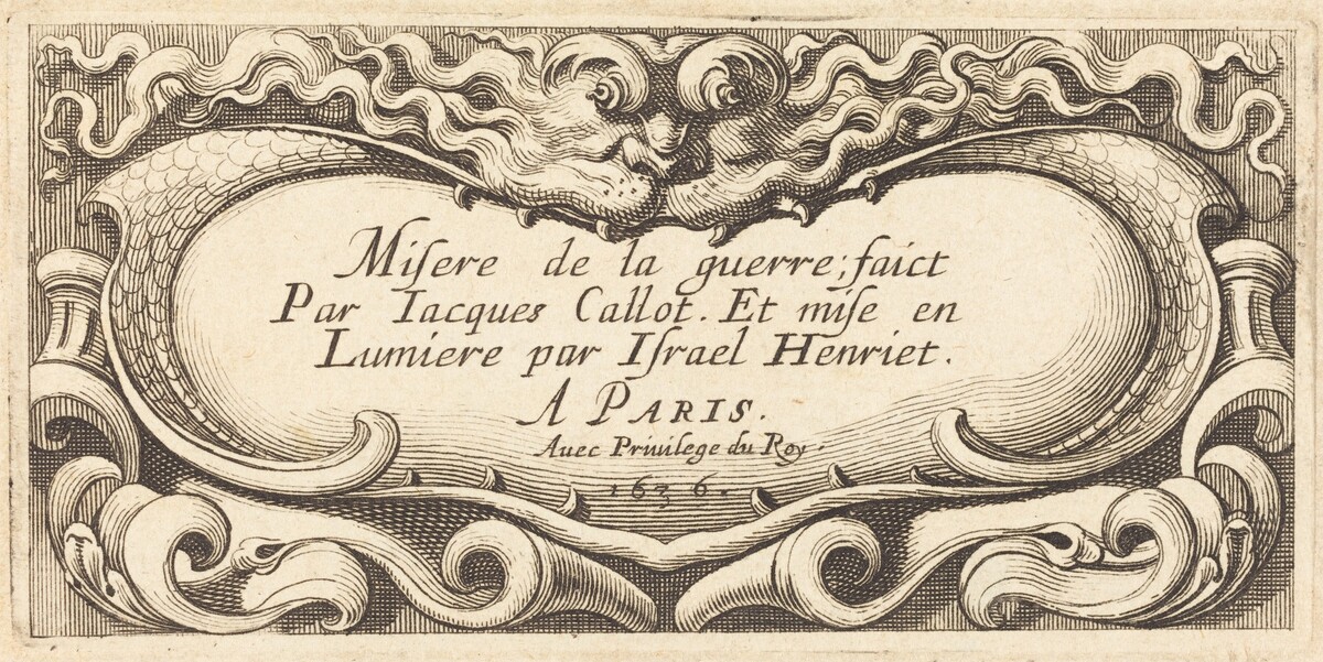 Title Page for Callot's "The Small Miseries of War" by Abraham Bosse