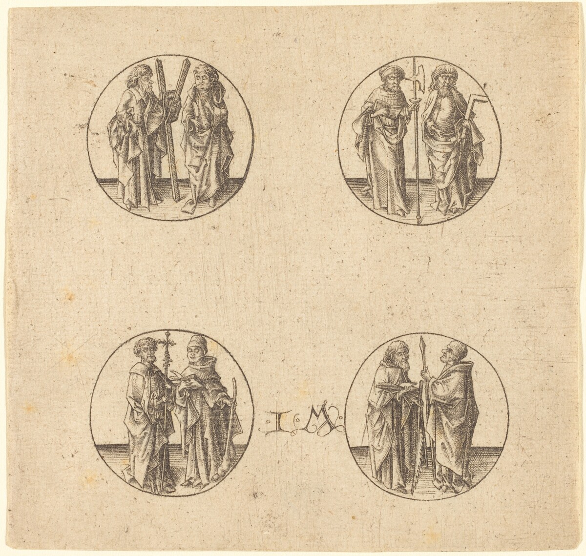 Eight Apostles in Four Roundels by Israhel van Meckenem