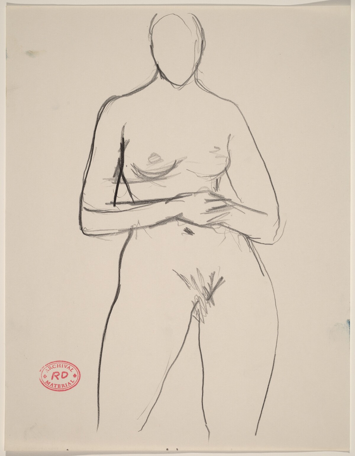 Untitled [front view of nude standing with hands on her belly] by Richard Diebenkorn