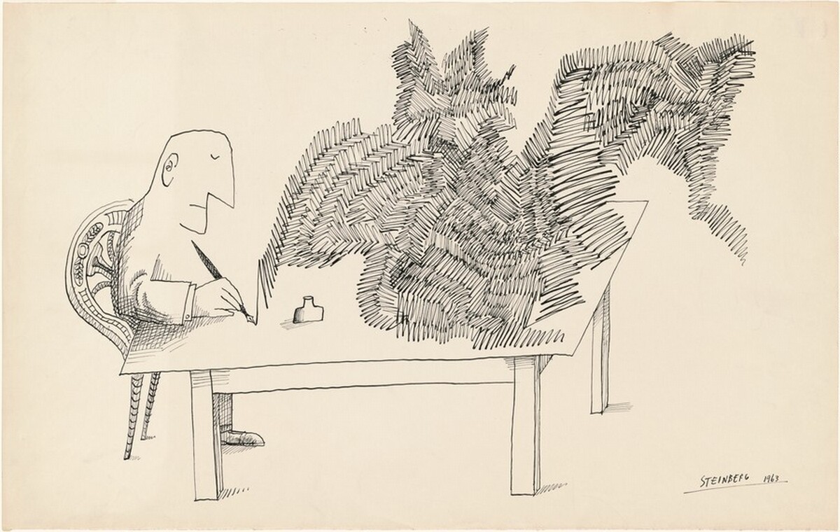 Untitled (Man at a Table, Drawing) by Saul Steinberg