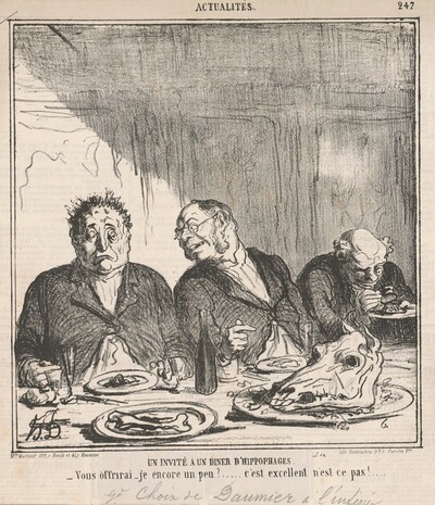 Un invité à un dîner d'hippophages: Vous offrirai-je encore un peu?  C'est excellent, n'est-ce pas?