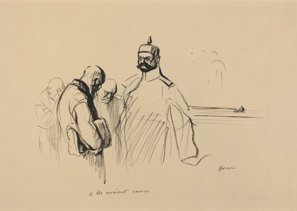 a) Si ils avaient vaincu (recto); b) Sketch of Si ils avaient vaincu (verso) by Jean-Louis Forain