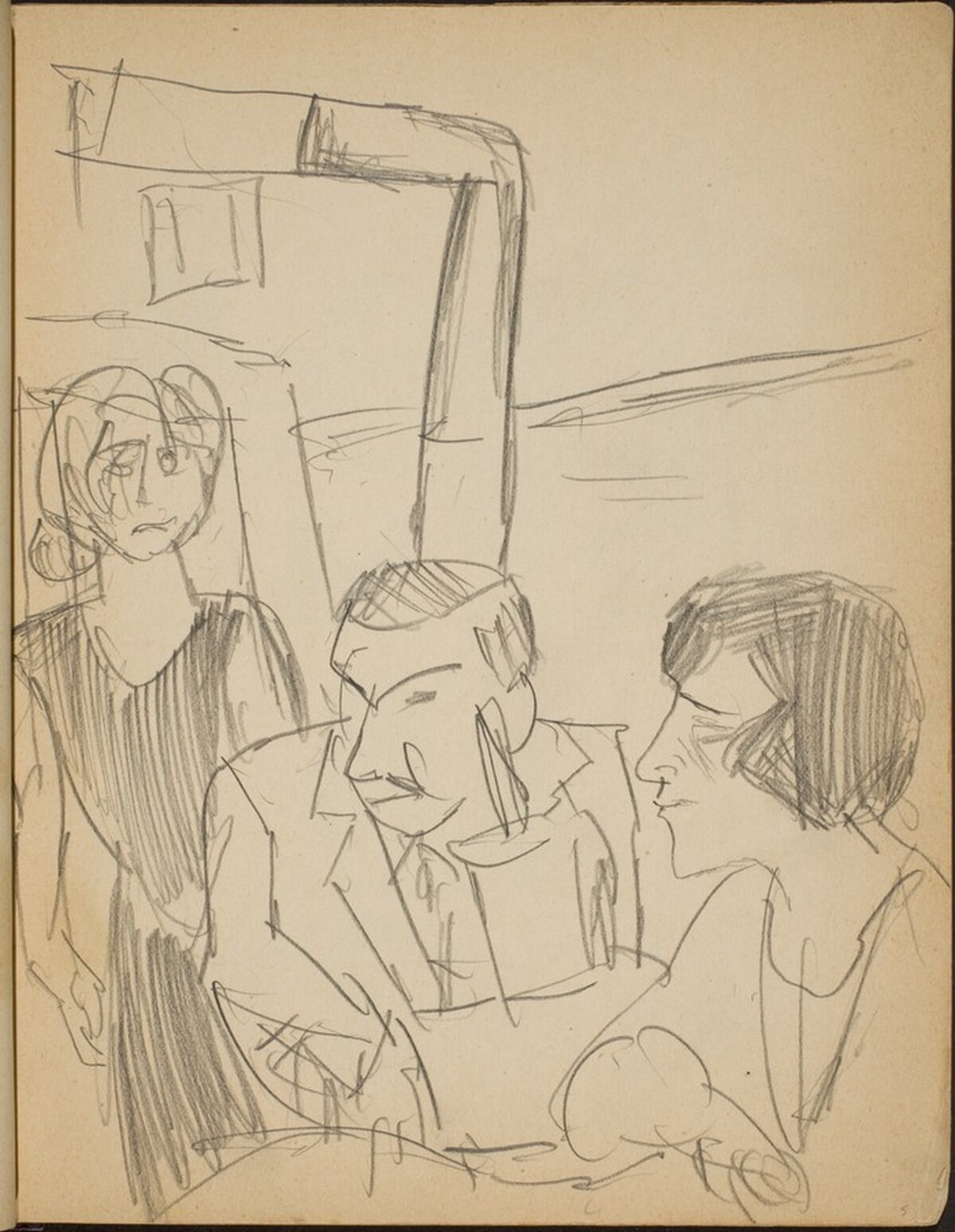 Paar und Bedienung in Gasthausstube (Couple and Waitress in a Restaurant) [p. 5] by Max Beckmann