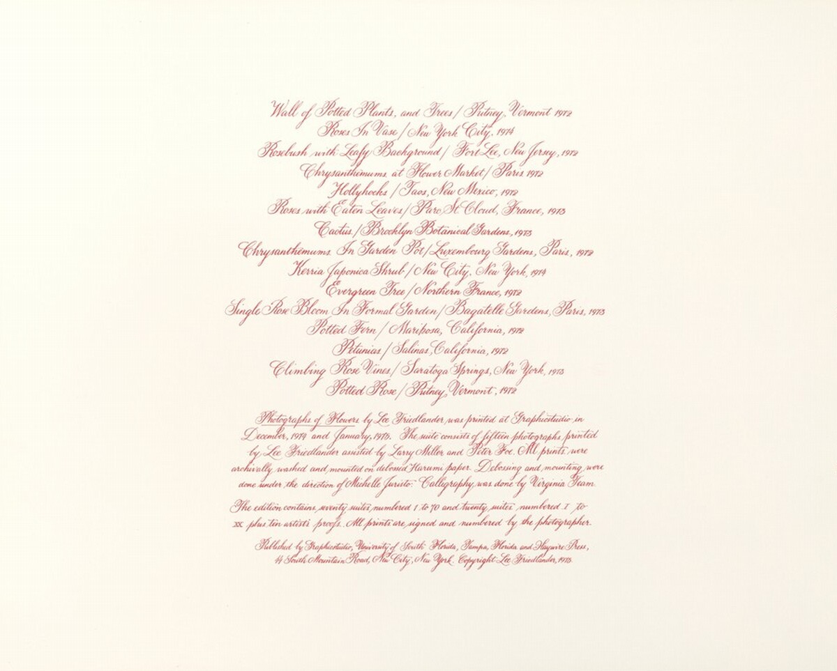 Photographs of Flowers Colophon Page by Lee Friedlander