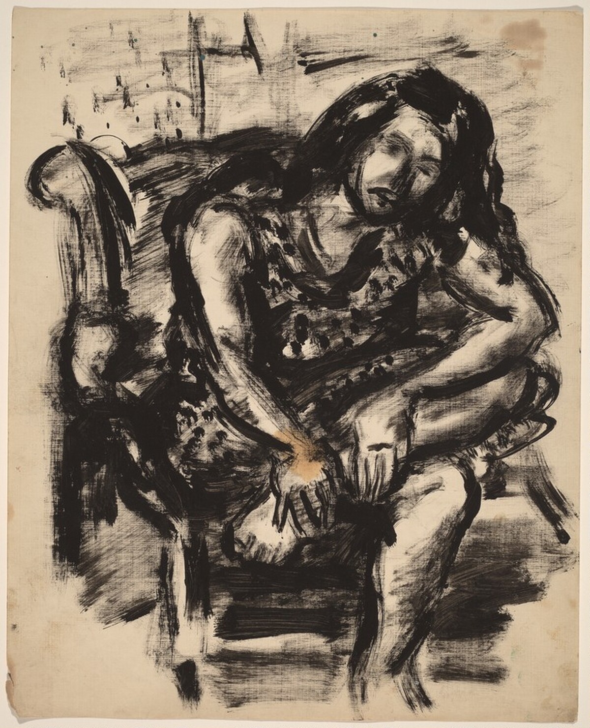 Long-haired Woman Seated with Left Leg Crossed and Hands on Ankle by Mark Rothko