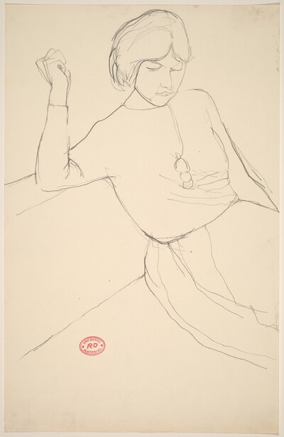 Untitled [woman with short hair on a sofa]