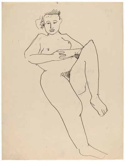 Seated Female Nude Leaning Back, Left Leg Raised at Knee