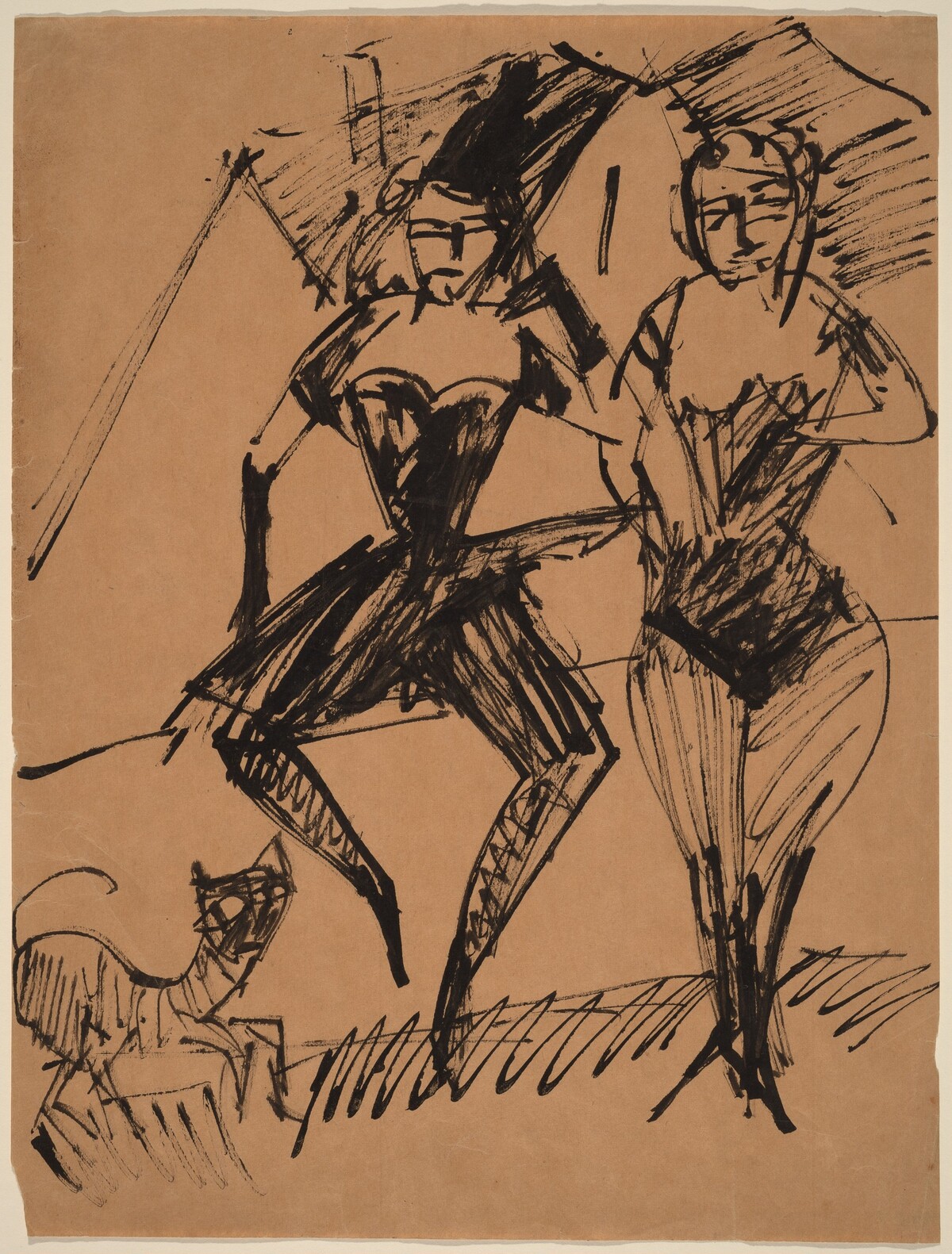 Two Dancers with a Cat by Ernst Ludwig Kirchner