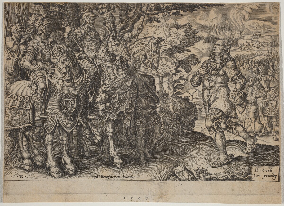 The Surrender of John Frederick, Elector of Saxony, After the Battle of Mühlberg by Dirck Volckertz Coornhert, after Maerten van Heemskerck