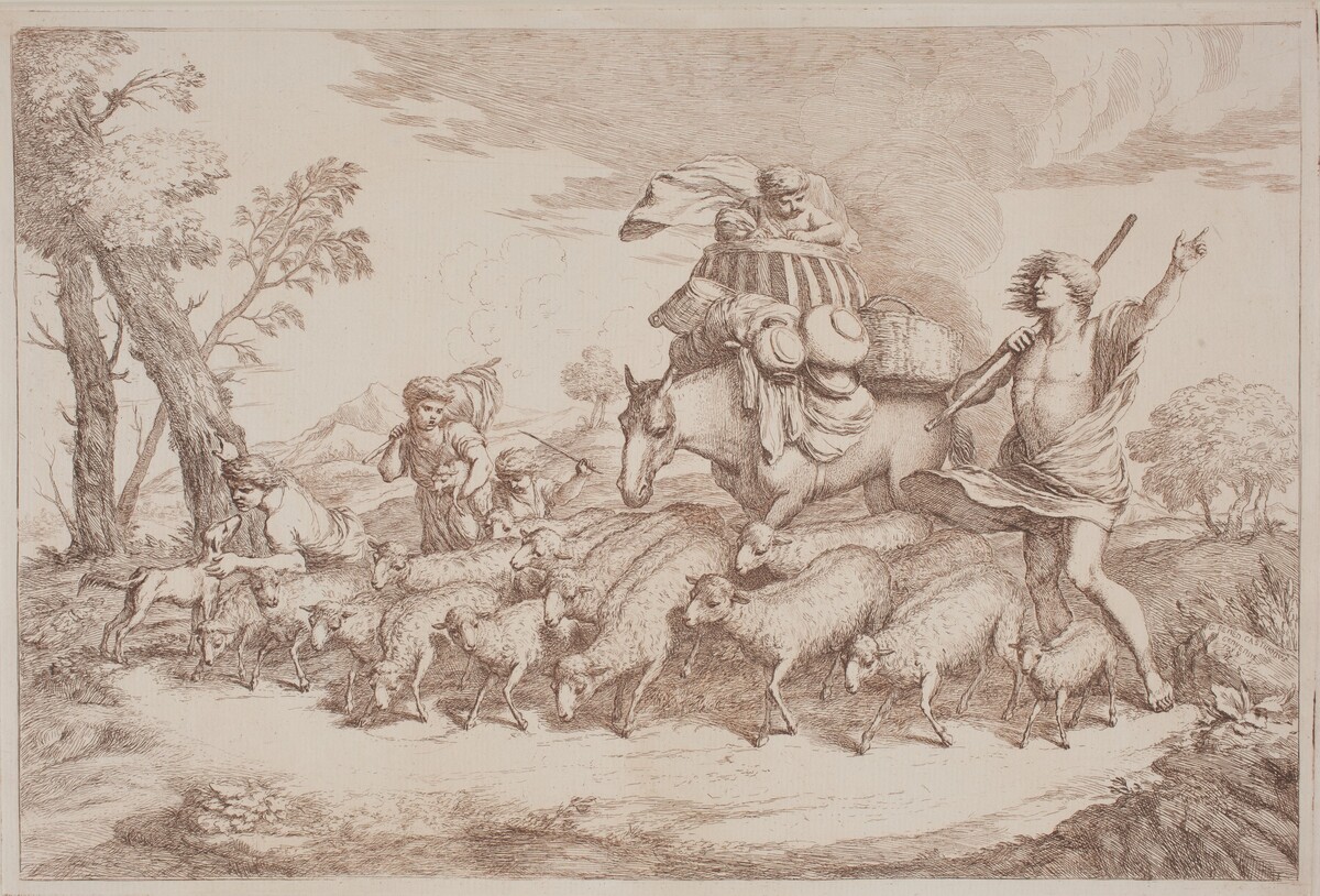 A Pastoral Journey with a Child in a Basket on Horseback by Gaetano Zompini, after Giovanni Benedetto Castiglione