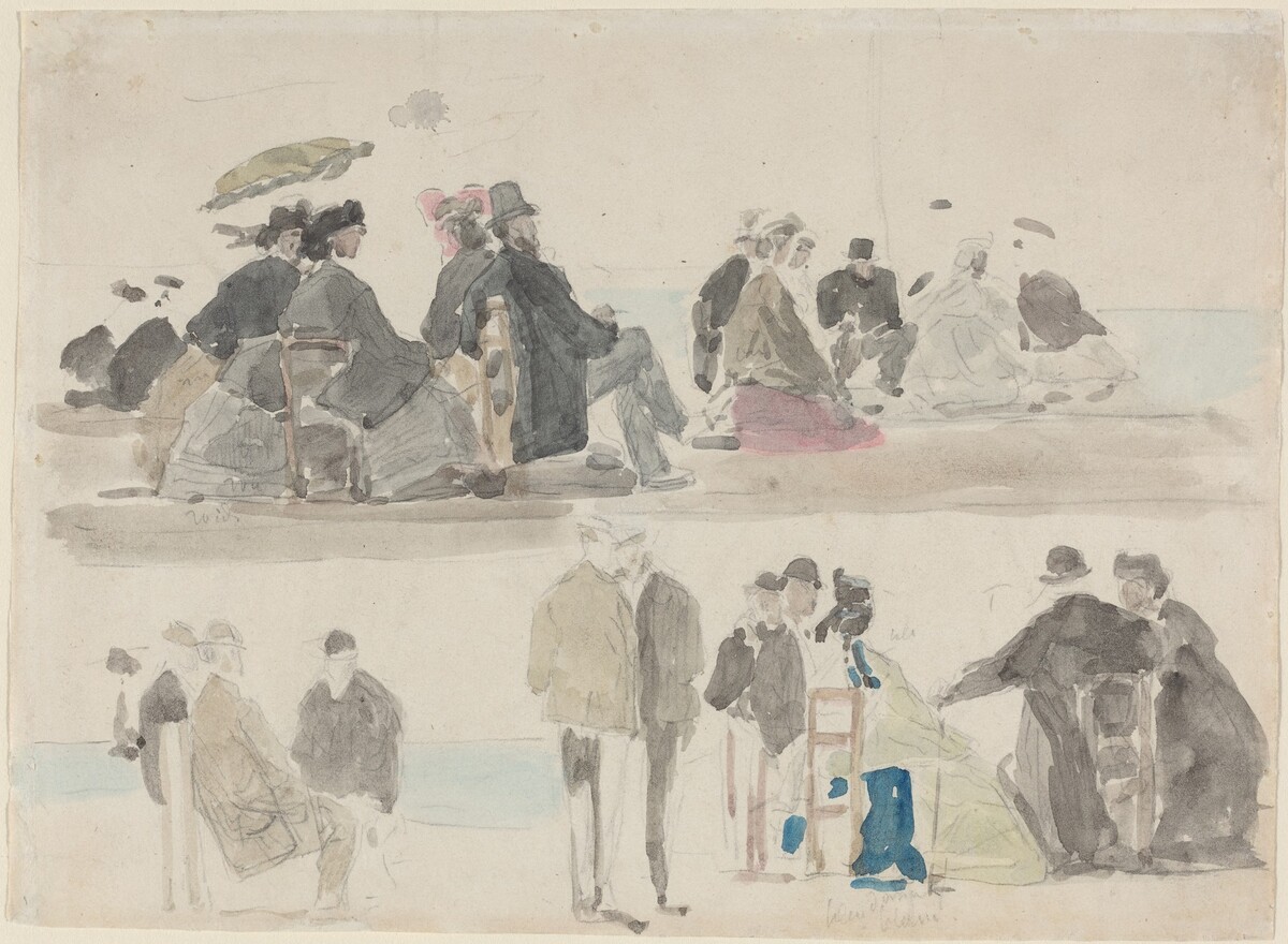 Ladies and Gentlemen on the Beach, in Two Registers by Eugène Boudin