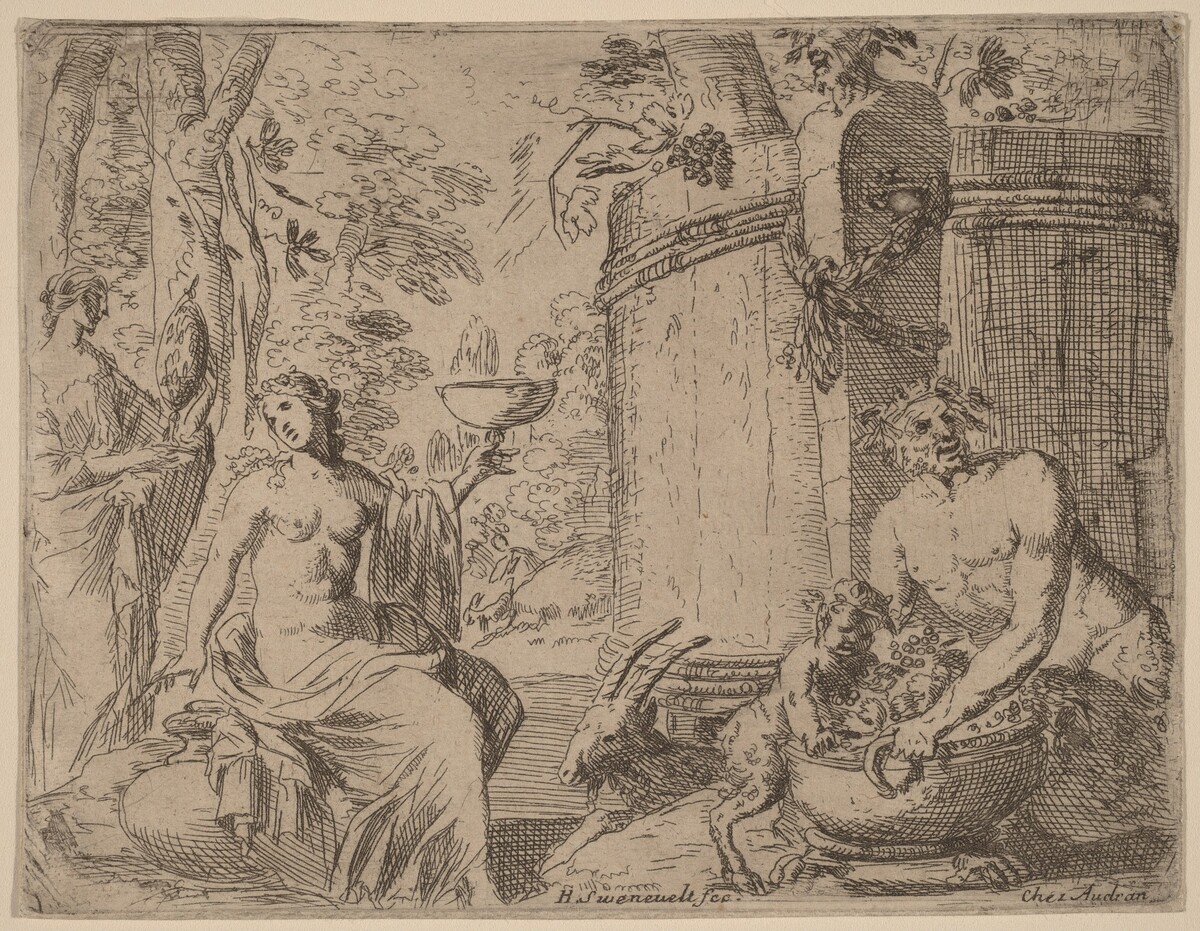 Two Nymphs and a Satyr before a Large Vat by Herman van Swanevelt