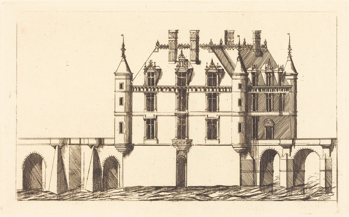 Chateau de Chenonceau, 1re planche (The Chateau of Chenonceau, 1st plate) by Charles Meryon after Jacques Androuet Ducerceau I