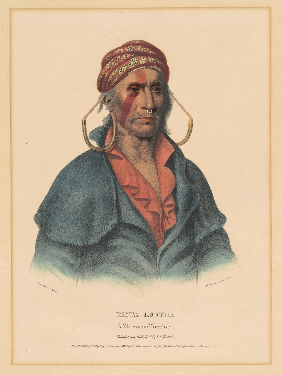 Payta Kootha, a Shawnee Warrior by Albert Newsam, after Henry Inman, after Charles Bird King