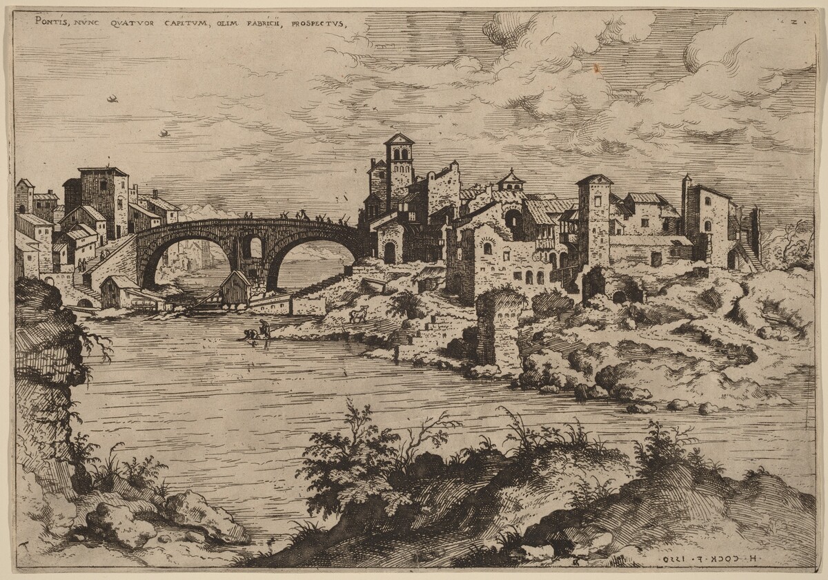 View of the Ponte Quattro Capi and the Island of the Tiber by Hieronymus Cock