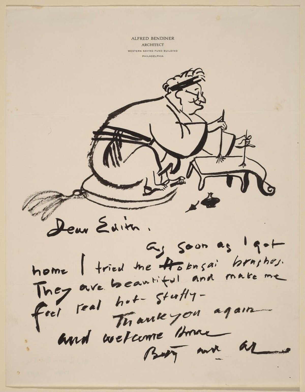 The Artist  (drawn on a letter to Mrs. Lessing J. Rosenwald) by Alfred Bendiner