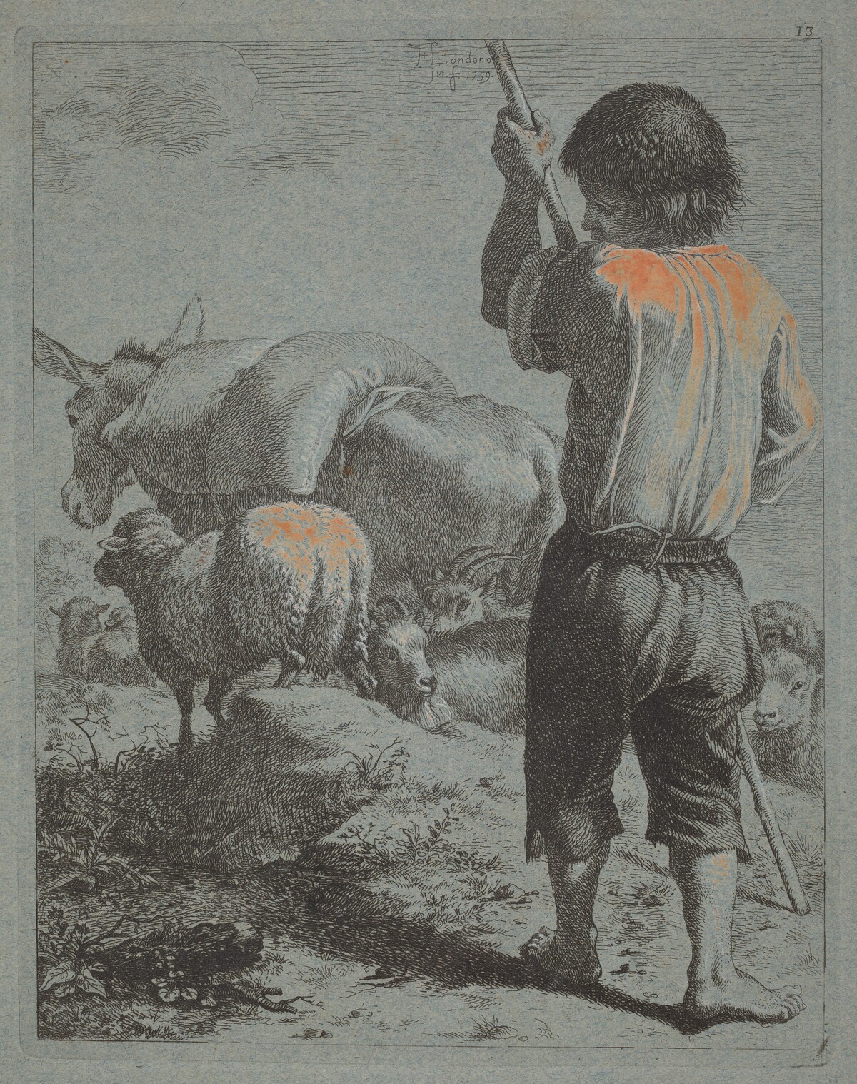 Shepherd with Donkey, Sheep and Goat by Francesco Londonio