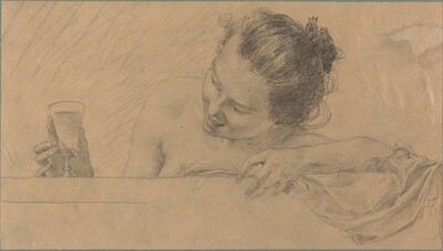 Woman in Bath, Holding a Glass of Wine