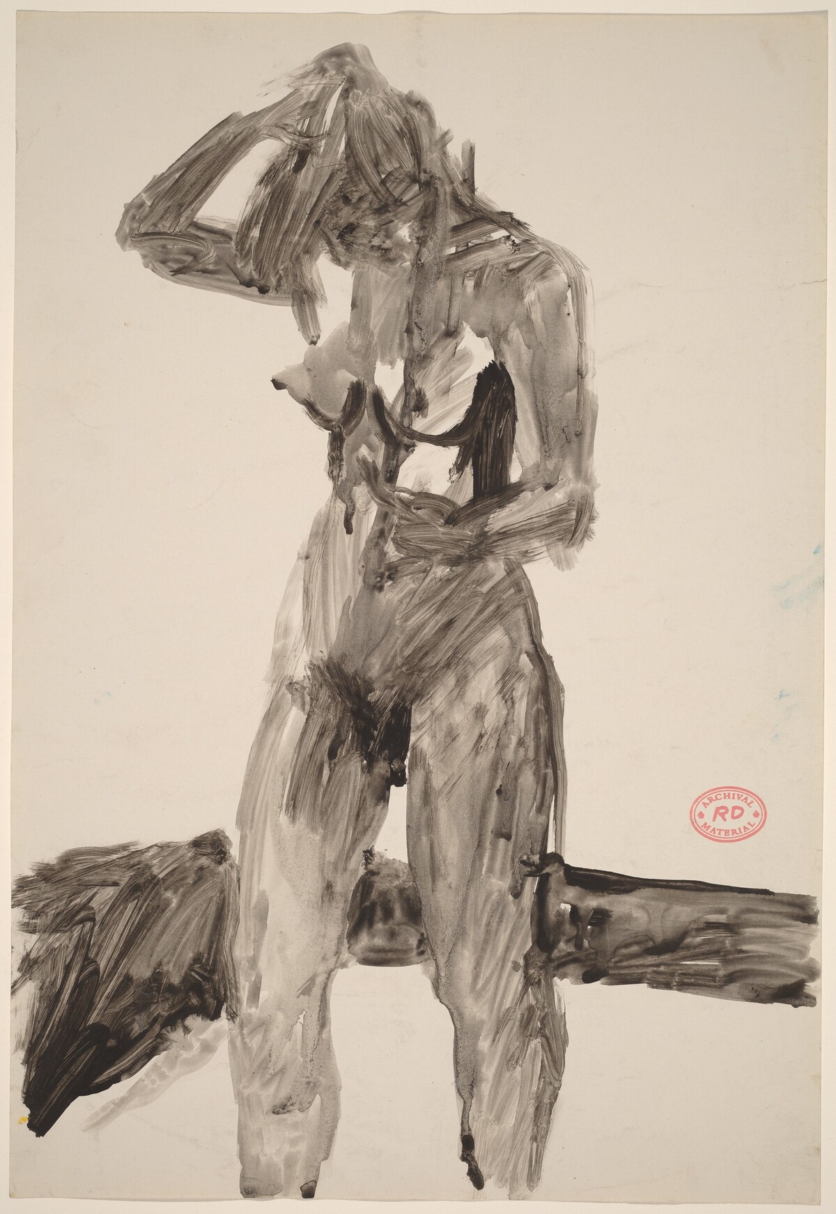 Untitled [standing nude with her right hand adjusting her hair] by Richard Diebenkorn