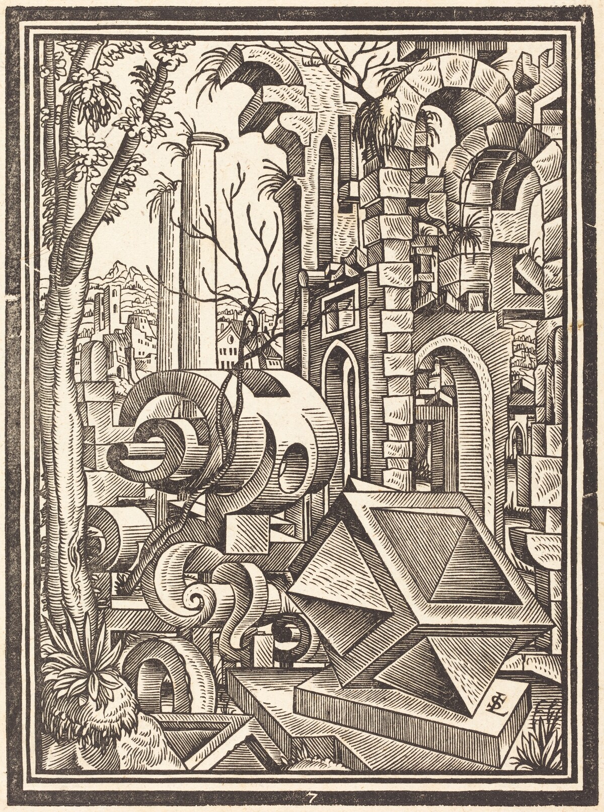 Fantasy of Perspectival Forms Set among Ruins by Lorenz Stör